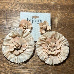 Bijoux Bar plastic blush pink beaded flower‎ boho hippie statement earrings